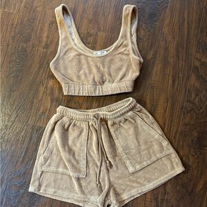 Zara tan terry cloth lounge set